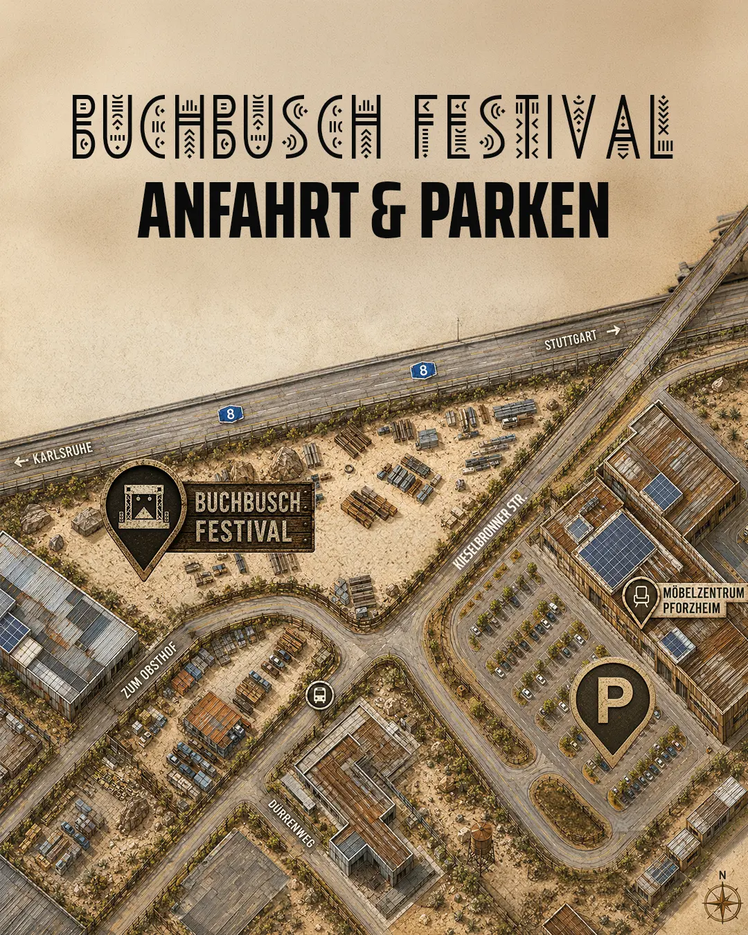 Site map: car park at the Möbelzentrum Pforzheim and the footpath to the Buchbusch grounds